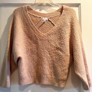 Leith Tan V-Neck Crop Top Sweater